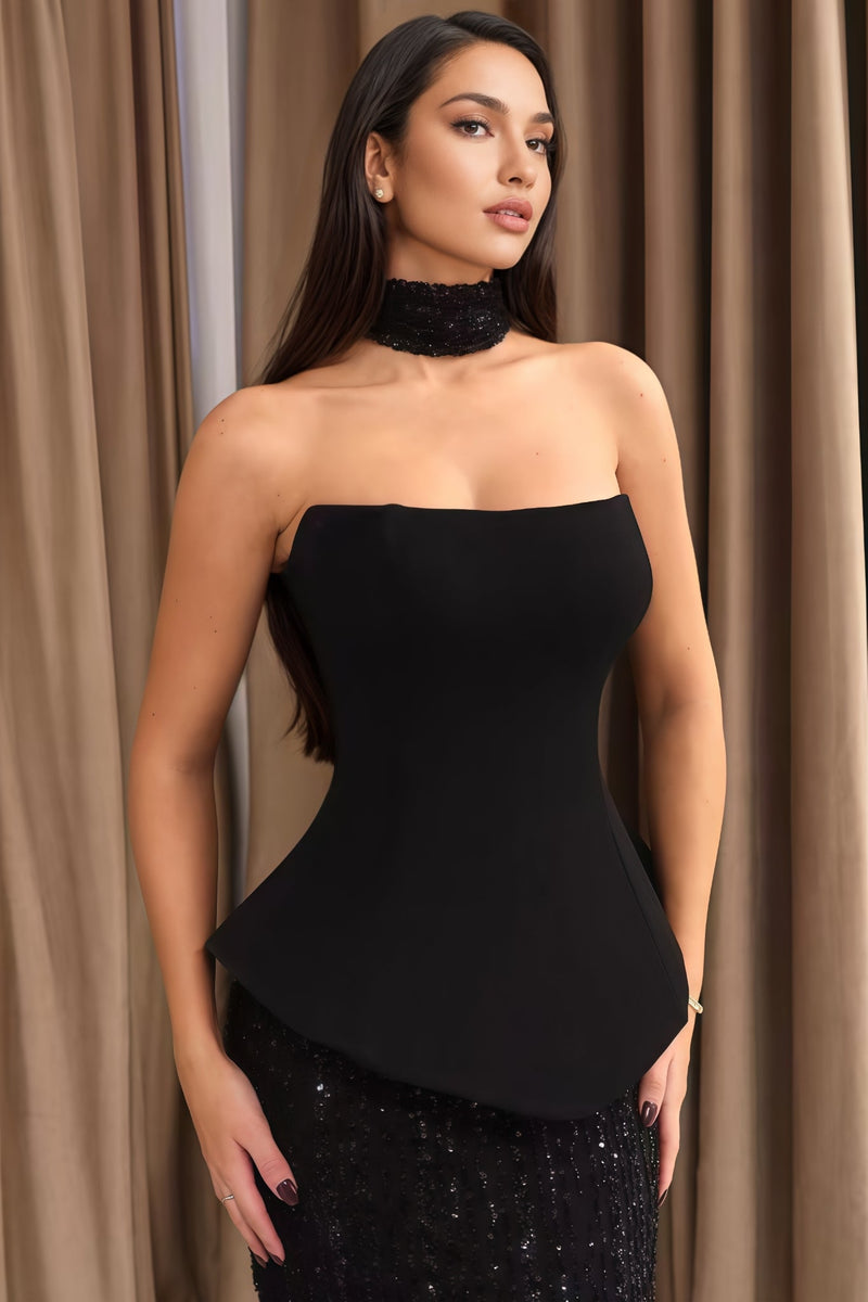Calyxas Black Top Sequin Maxi Dress Set
