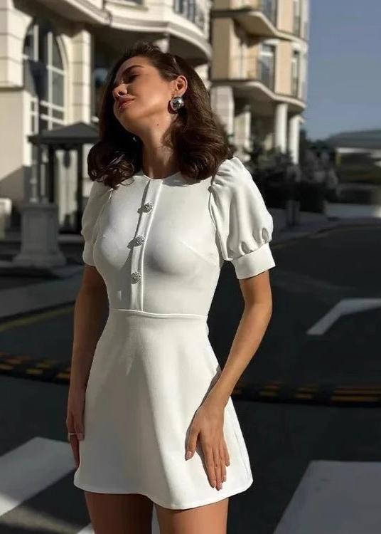 Amelie - Pearl Button Mini Dress
