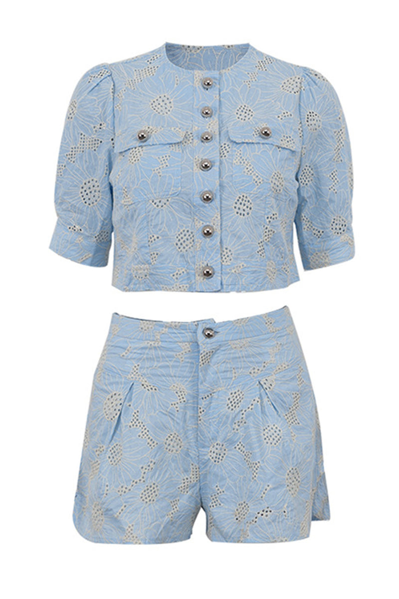 Joyce Embroidered Blouse & Shorts Set