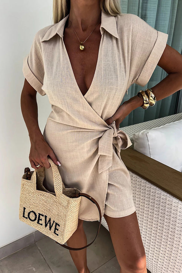 New Lace-up Street Lapel Jumpsuit Ins Loose Holiday Jumpsuit