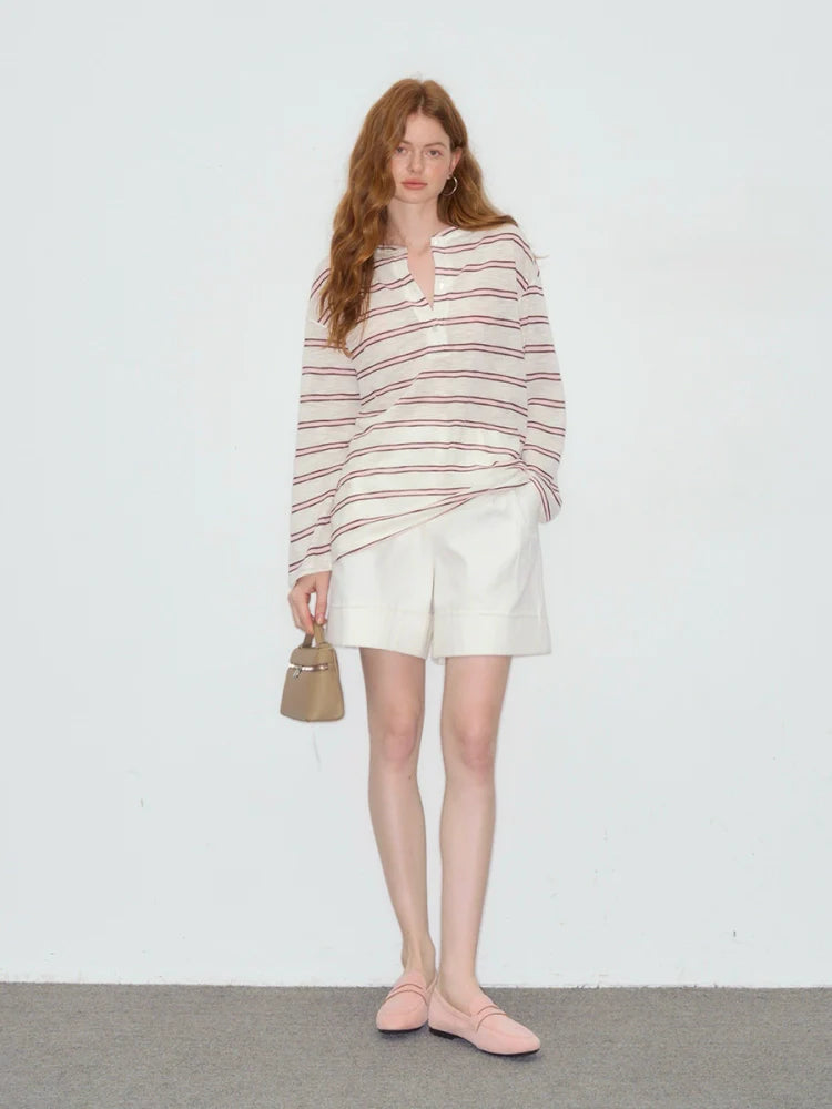 Striped V-neck Long Sleeve Sweatshirt