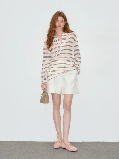 Striped V-neck Long Sleeve Sweatshirt