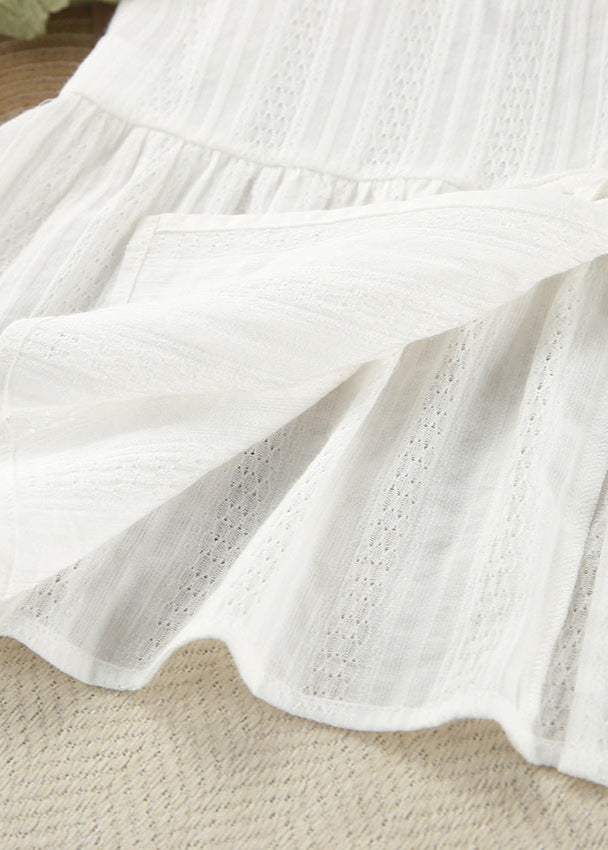 White Cotton Peplum Top and Wide-leg Pants Set