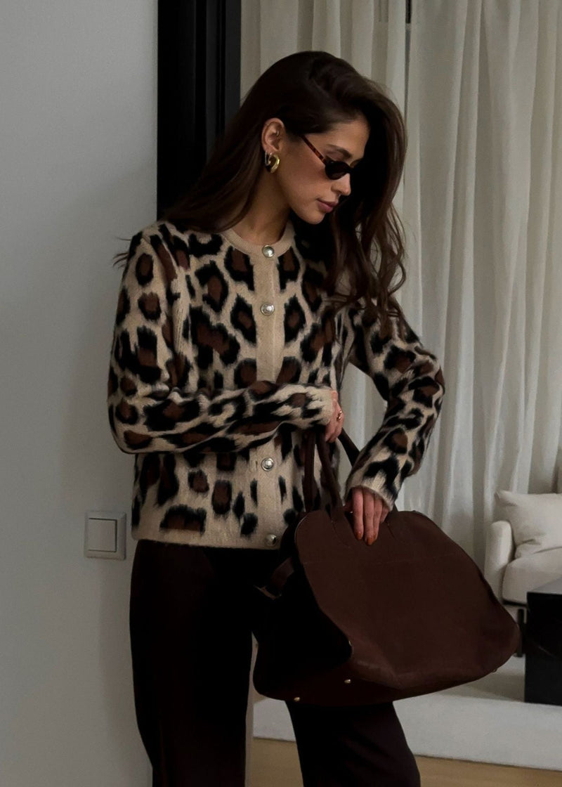 Leopard Print Button-up Knit Cardigan