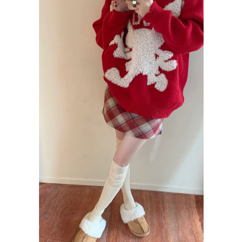 Wool Plaid High Waist Skirt