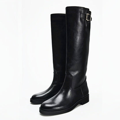 Buckle Decoration Chunky Pantyhose Round Head Thick Bottom Below Boots