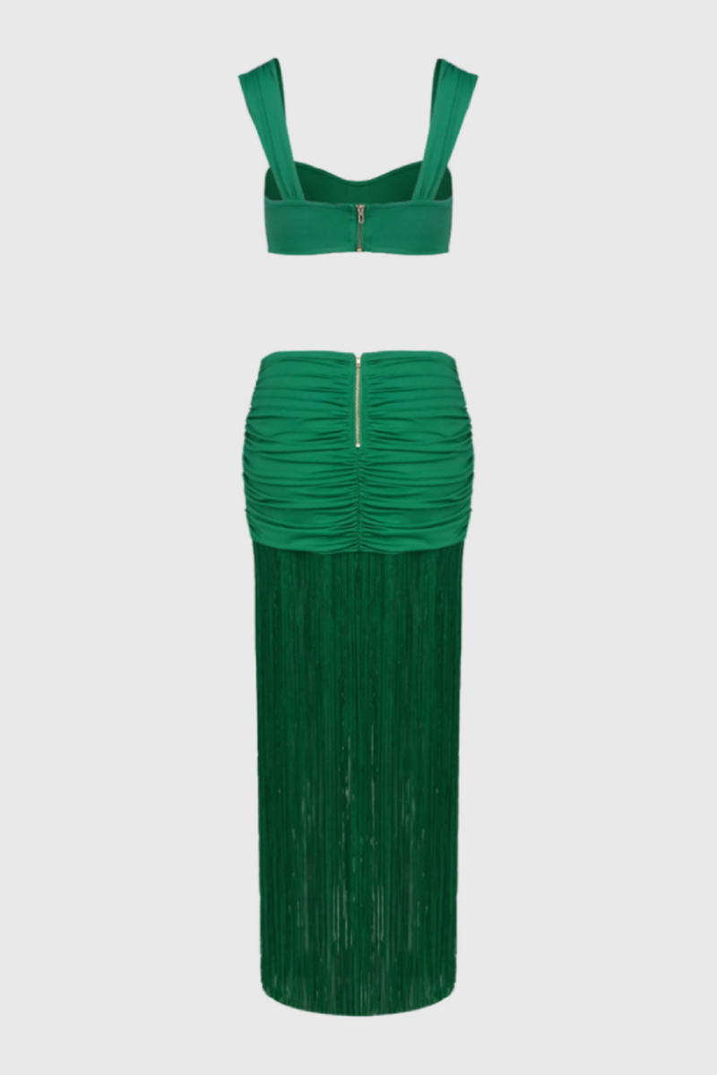 Darcy High-waisted Strappy Fringed Maxi Dress