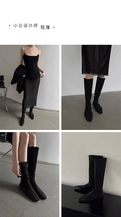 Toe High Riding Flat Bottom Short Stretch Slim Boots