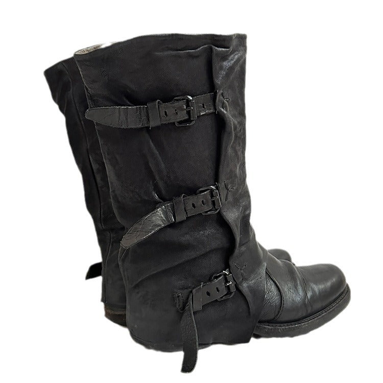 Outer Wear Retro Side Zipper Distressed Pants Tube Boots