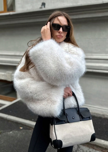 Celeste Faux Fur Plush Coat – Luxurious Short Winter Jacket