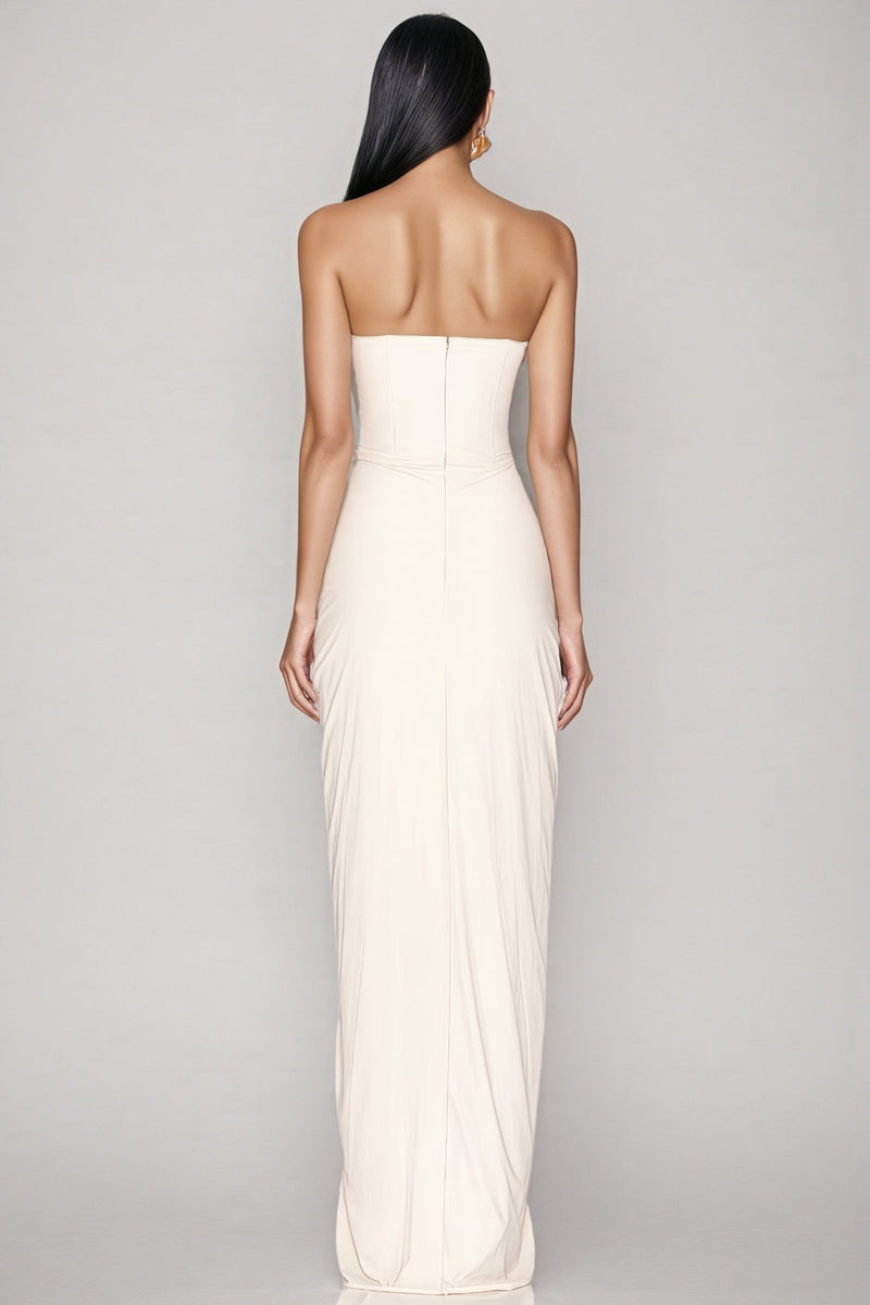 Tovarl White Plunge Fishbone Maxi Dress