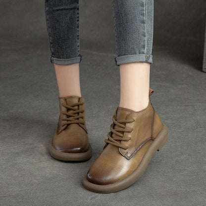 Shu Autumn Flat Round Toe Brushed Retro Comfortable Boots