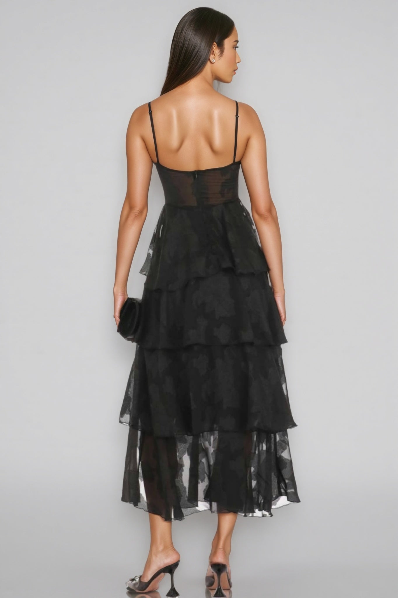 Thomle Black Ruffle A-line Maxi Dress