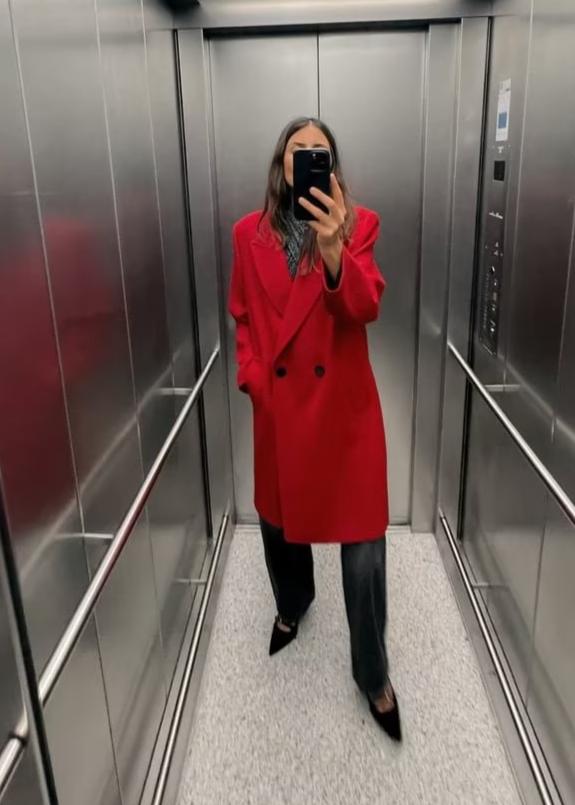 Scarlet Elegance Double-breasted Overcoat