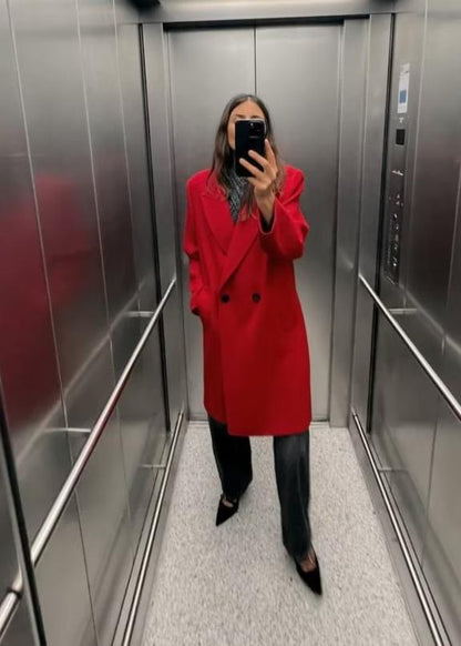 Scarlet Elegance Double-breasted Overcoat