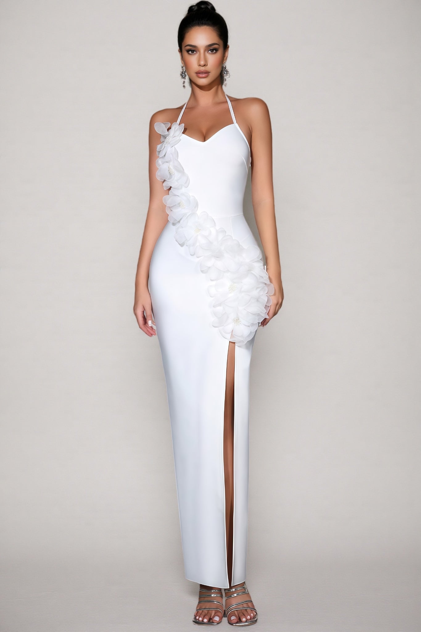 Yeney White 3d Bandage Maxi Dress
