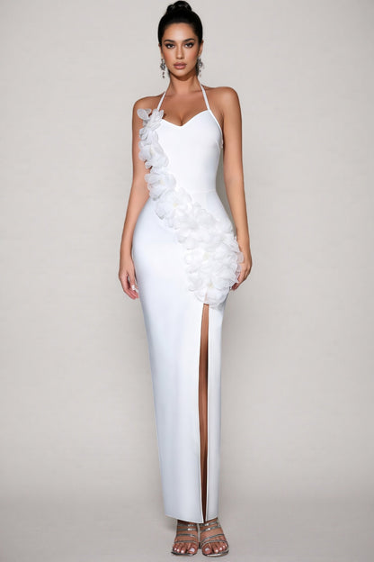 Yeney White 3d Bandage Maxi Dress
