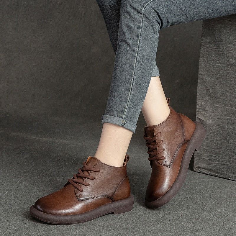 Shu Autumn Flat Round Toe Brushed Retro Comfortable Boots