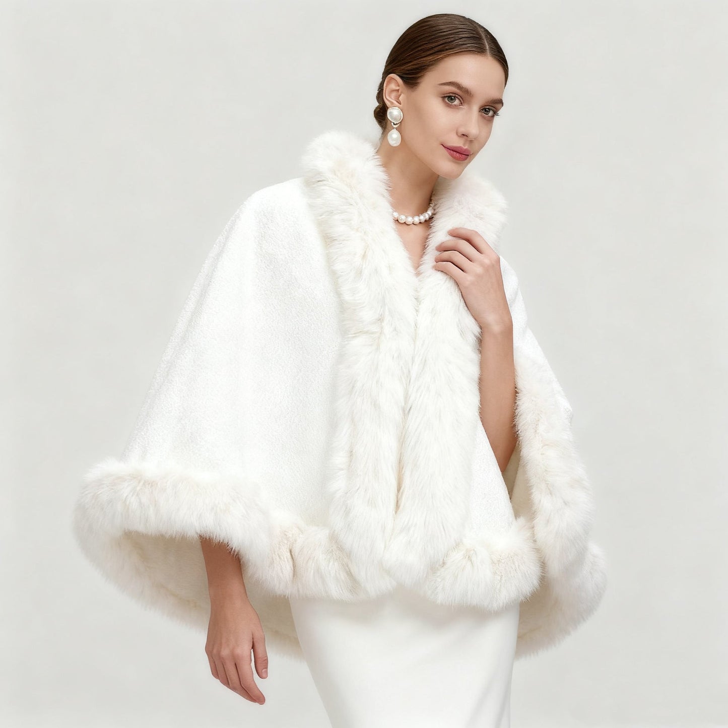 Oversized Faux Fur Paneled Cape Coat