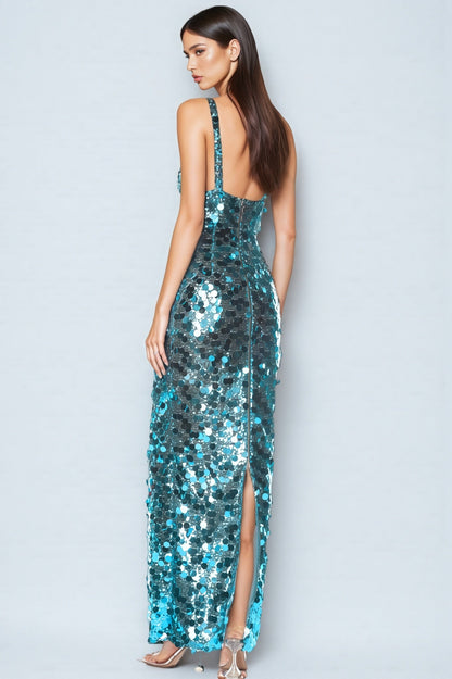 Ellis Sequin Deep V Strapless Maxi Dress