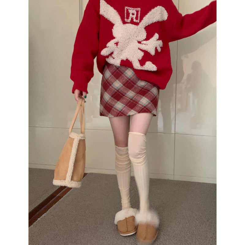 Wool Plaid High Waist Skirt