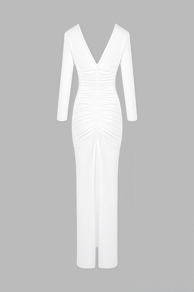Vivialk V-neck 3d Flower Pleated Maxi Dress