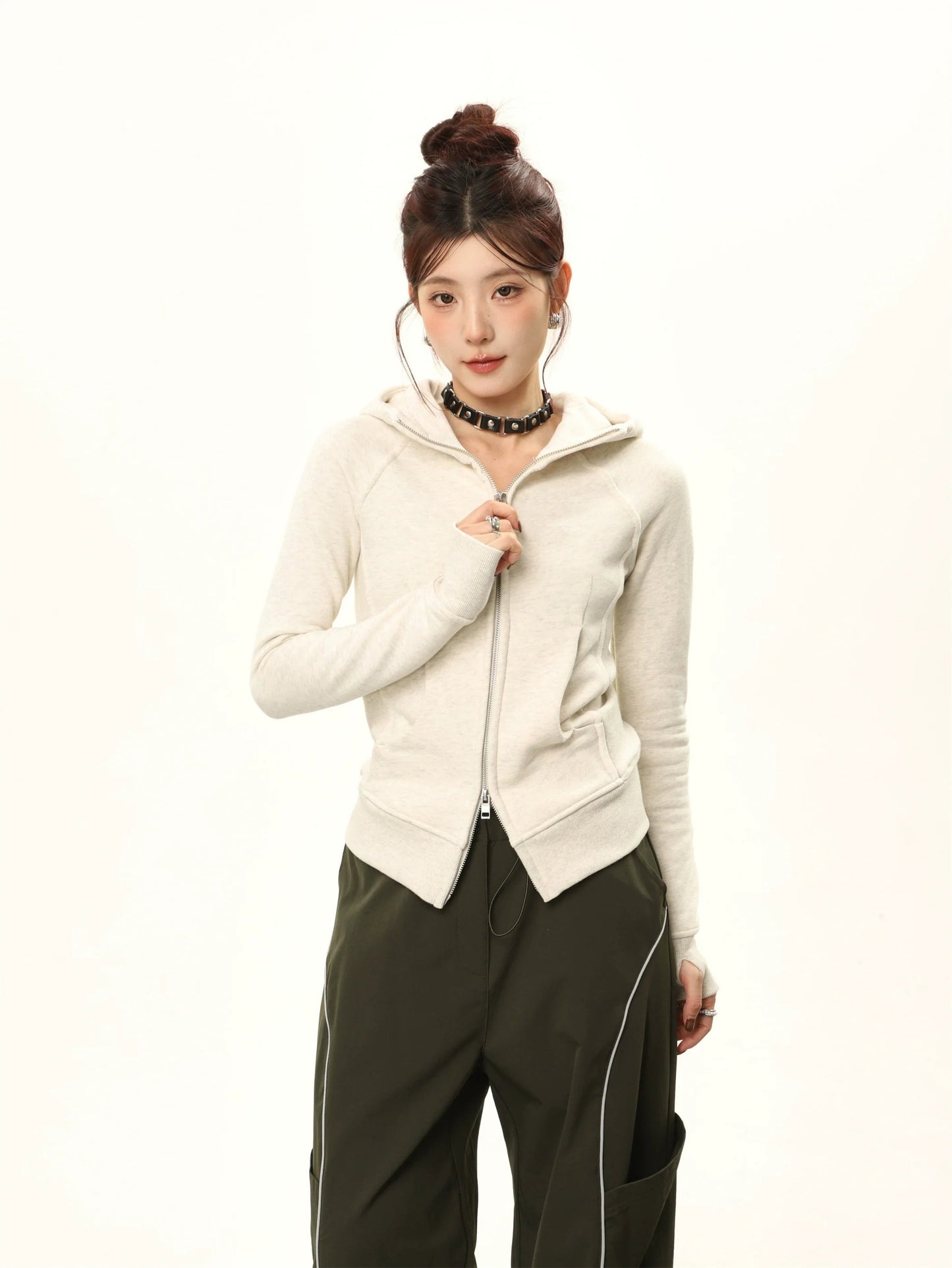 Hooded Double-zipper Cardigan Sweatshirt