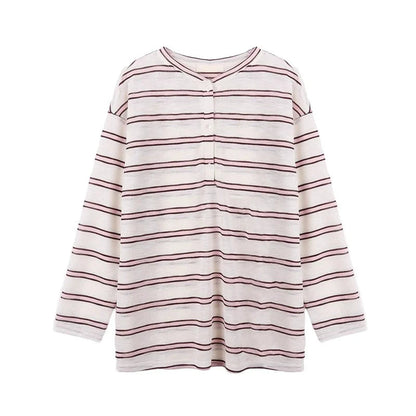 Striped V-neck Long Sleeve Sweatshirt