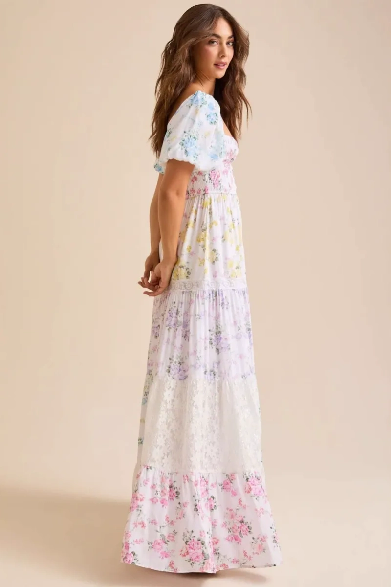 Print Short Sleeve A-line Midi Dress