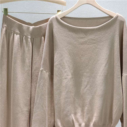 Khaki – Loose Fit Knit Sweater Two Piece Set