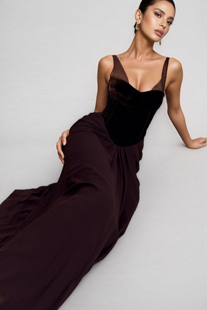 Sarioa Red Halter Pleated Maxi Dress