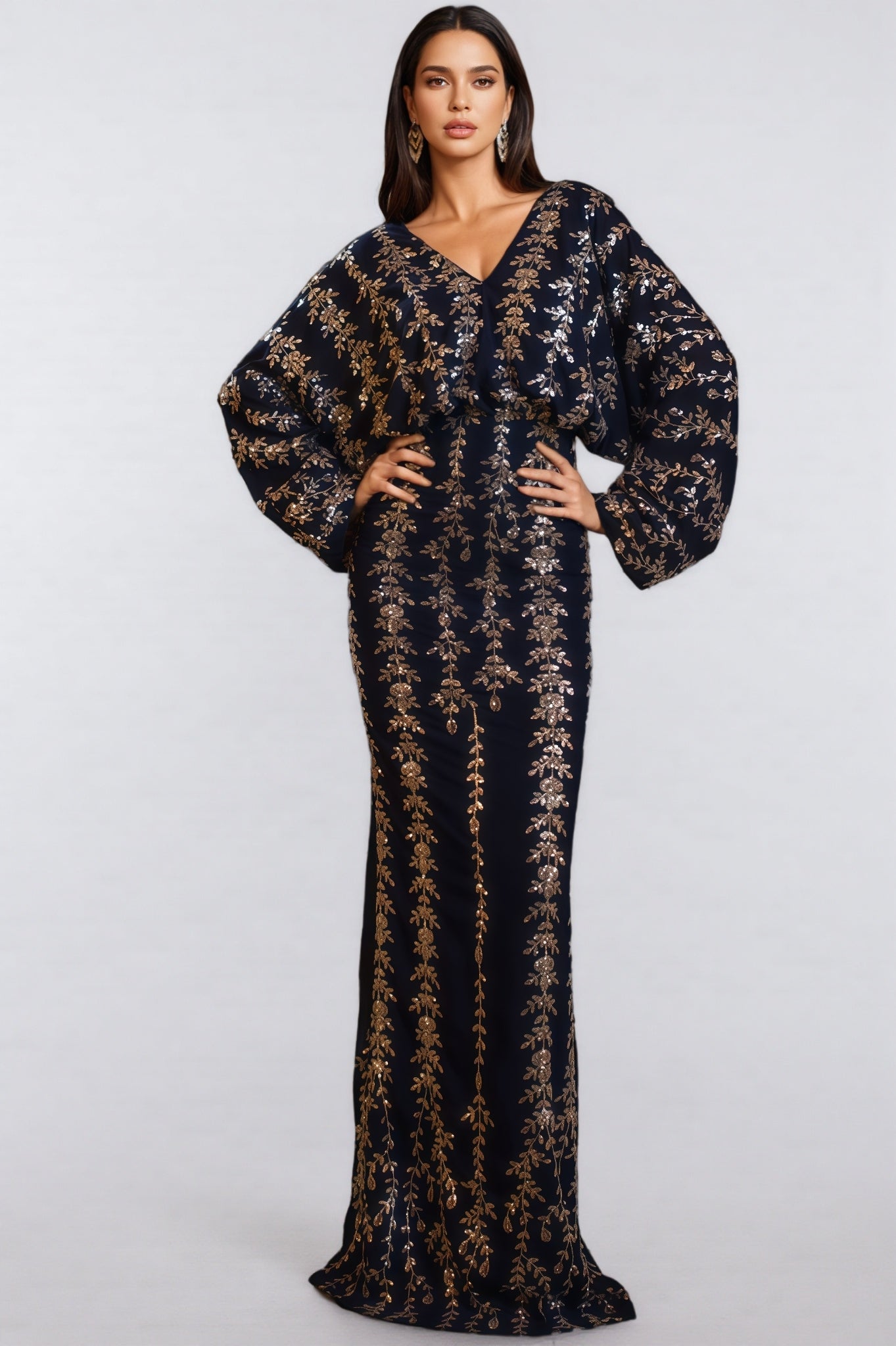 Mereke V-neck Hip Wrap Sequin Maxi Dress