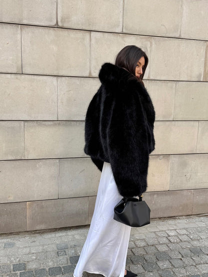 Celeste Faux Fur Plush Coat – Luxurious Short Winter Jacket