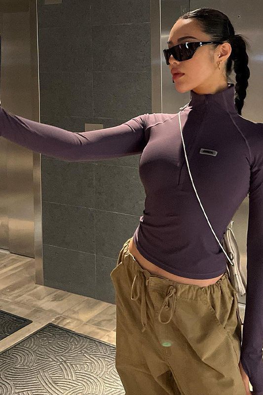 High Neck Slim Fit Zipper Short Long Sleeve T-shirt