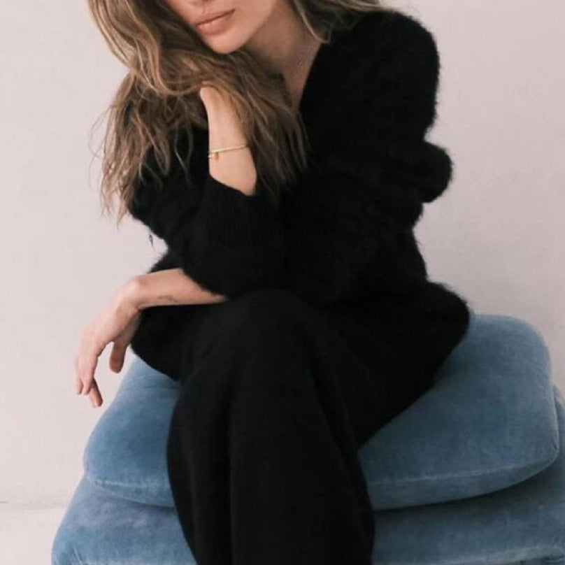 V-neck Mink Wool Knit Cardigan