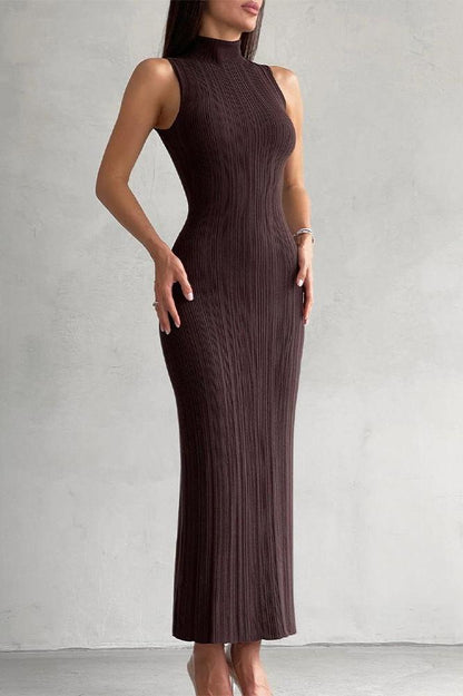 Knitted Turtleneck Sleeveless Slim Maxi Dress