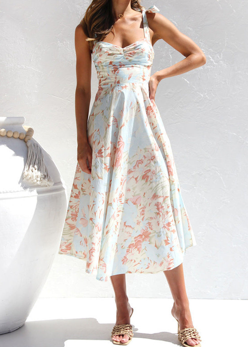 Aquarelle Dress – Soft Blue Tie-shoulder Midi