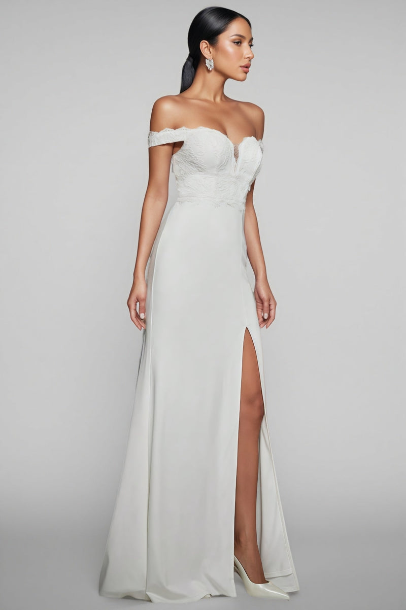Mira White One Shoulder Split Maxi Dress