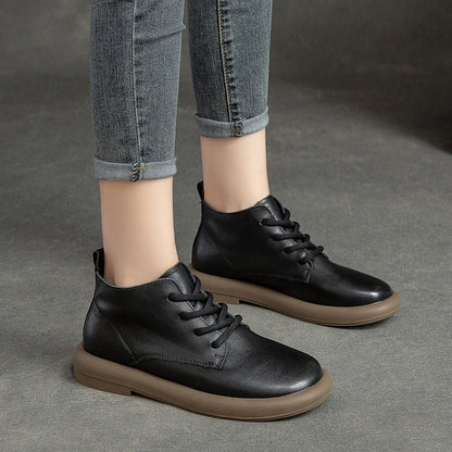 Shu Autumn Flat Round Toe Brushed Retro Comfortable Boots