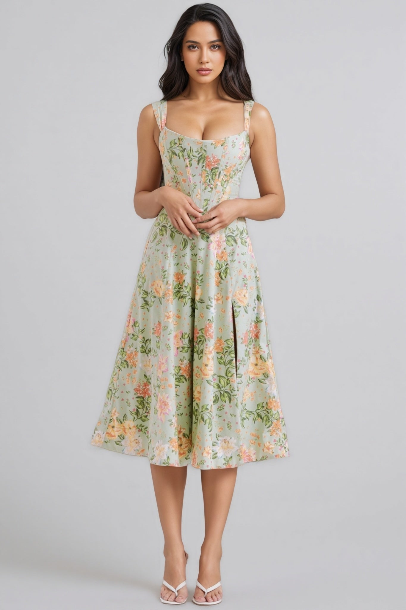 Nila Green Split Midi Dress