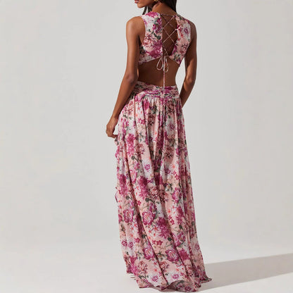 Sweet Tiered Maxi Dress With Side Slit _ French Style