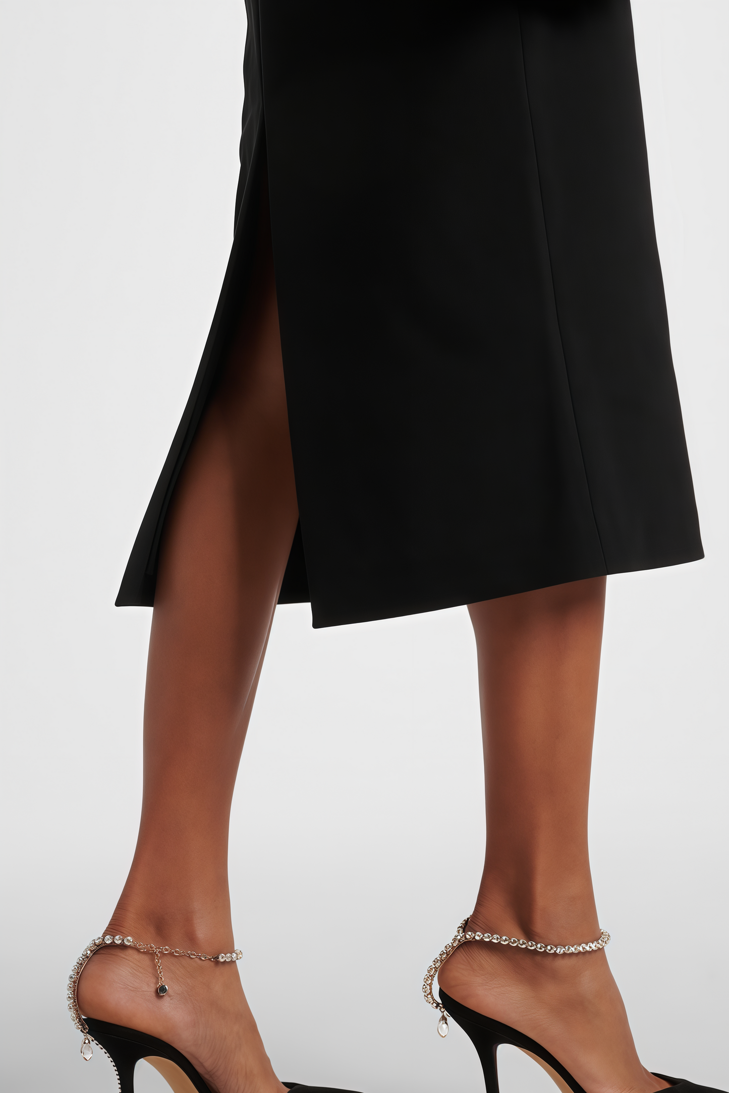 Starsha Black Puff Sleeve Midi Dress