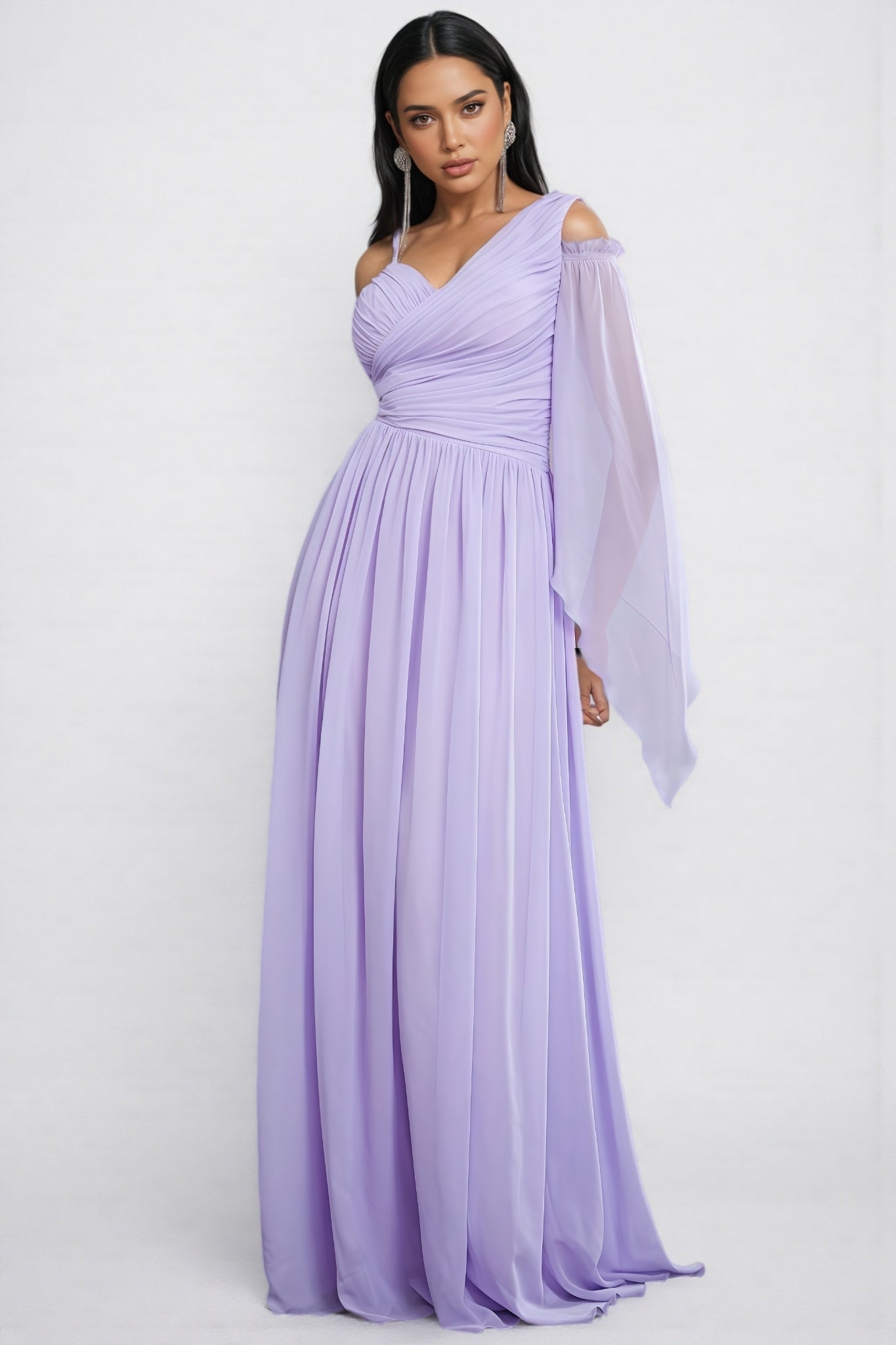 Baret Purple One-sleeve Strapless Maxi Dress