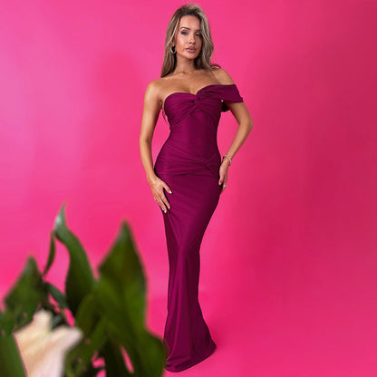 Dress Tube Top Color Patchwork Slim Sfit Long Dress