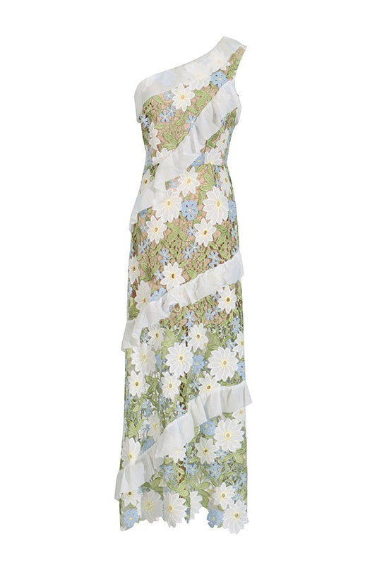 Melissa One Shoulder Embroidered Maxi Dress