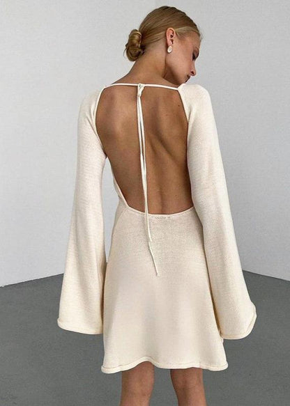 Bell-sleeve Backless Mini Dress
