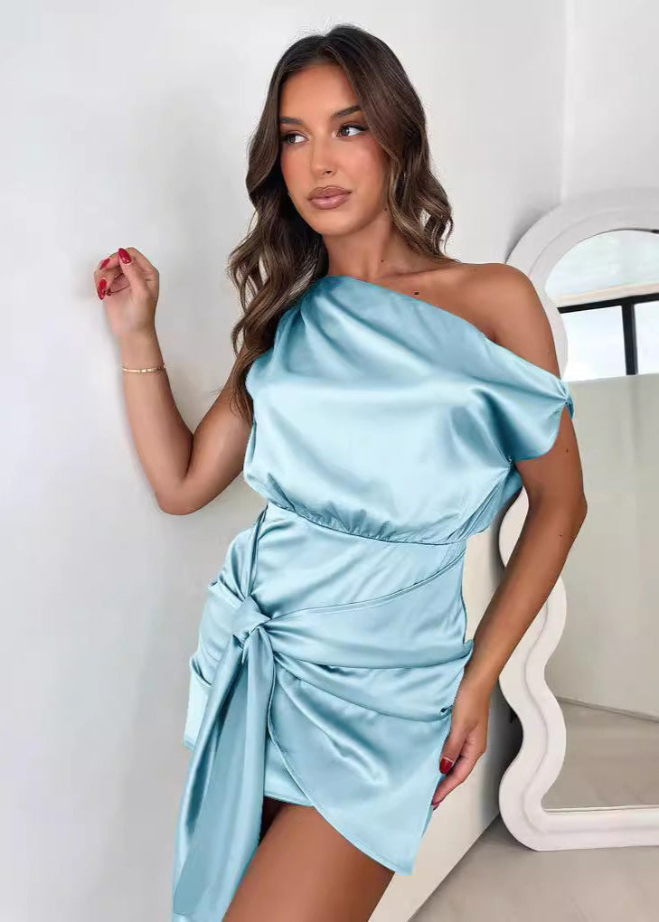 Celeste - One-shoulder Satin Mini Dress