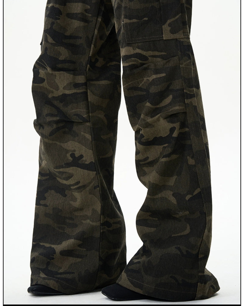 Camo Print Wide-leg Multi-pocket Cargo Pants
