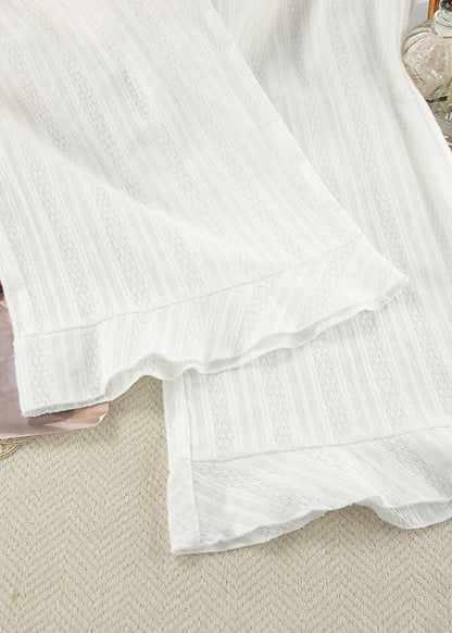 White Cotton Peplum Top and Wide-leg Pants Set