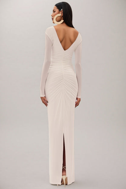 Vivialk V-neck 3d Flower Pleated Maxi Dress